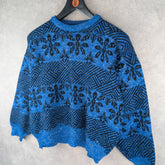 Hand Knitted Jumper Womens XL Extra Large Blue Vintage Pullover Retro